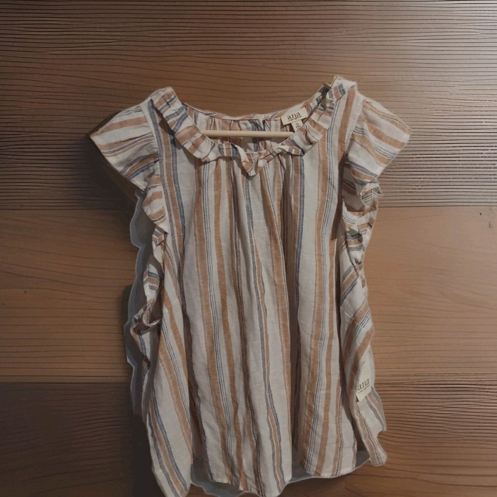 A.N.A. Linen Blend Ruffle Sleeve Stripped Tank‎ Top Women's Sz 2X NWT Summer